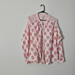 Lightweight Pink Floral Button-Up Shirt - Sz M
